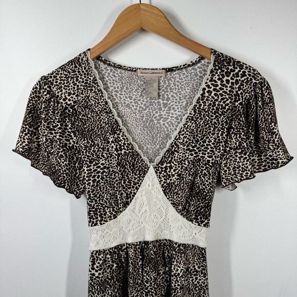 Susan Lawrence Blouse Women L Leopard Lace Babydoll Tie Y2K Bratz Spice Girl - Picture 3 of 9